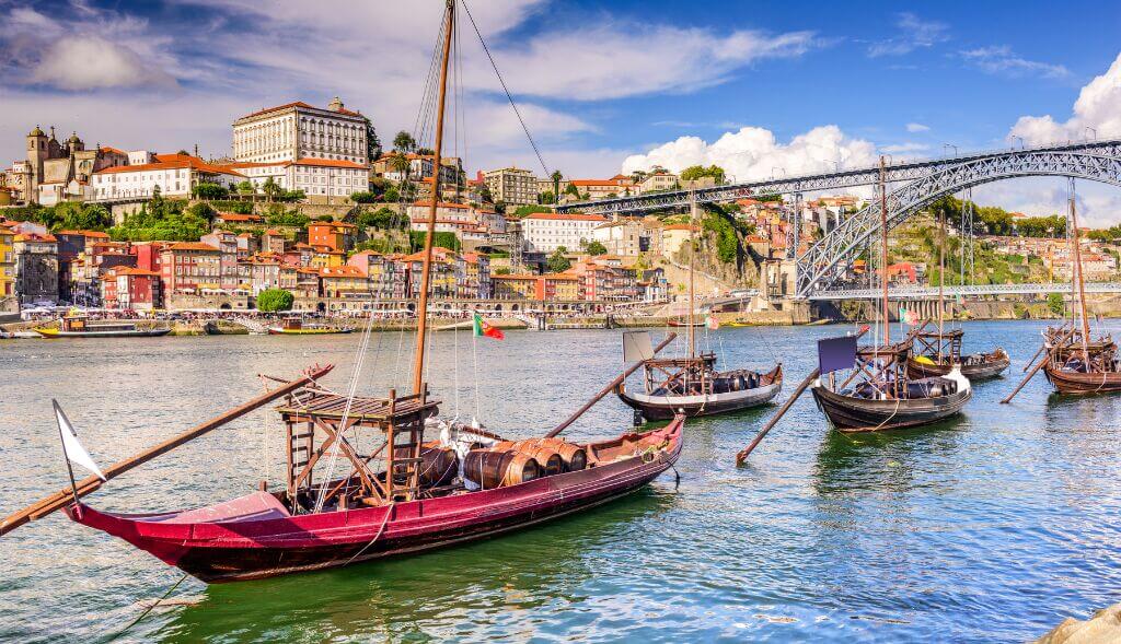 boats in a canal in Portugal