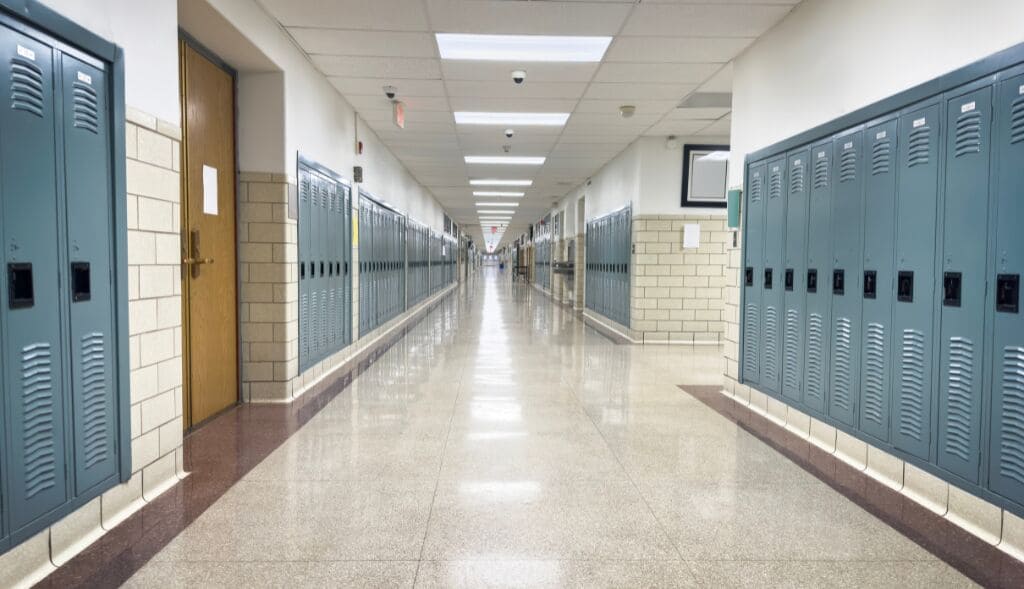empty school hallway with lockers