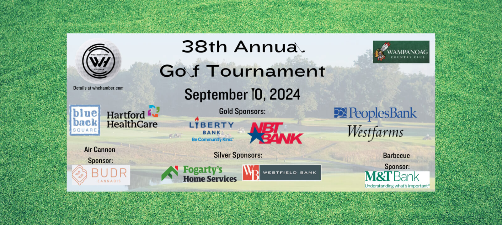 West Hartford Chamber Golf Tournament 2024 logo on green grass