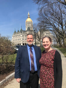 CT Biz Day man and woman outside of CT Capitol