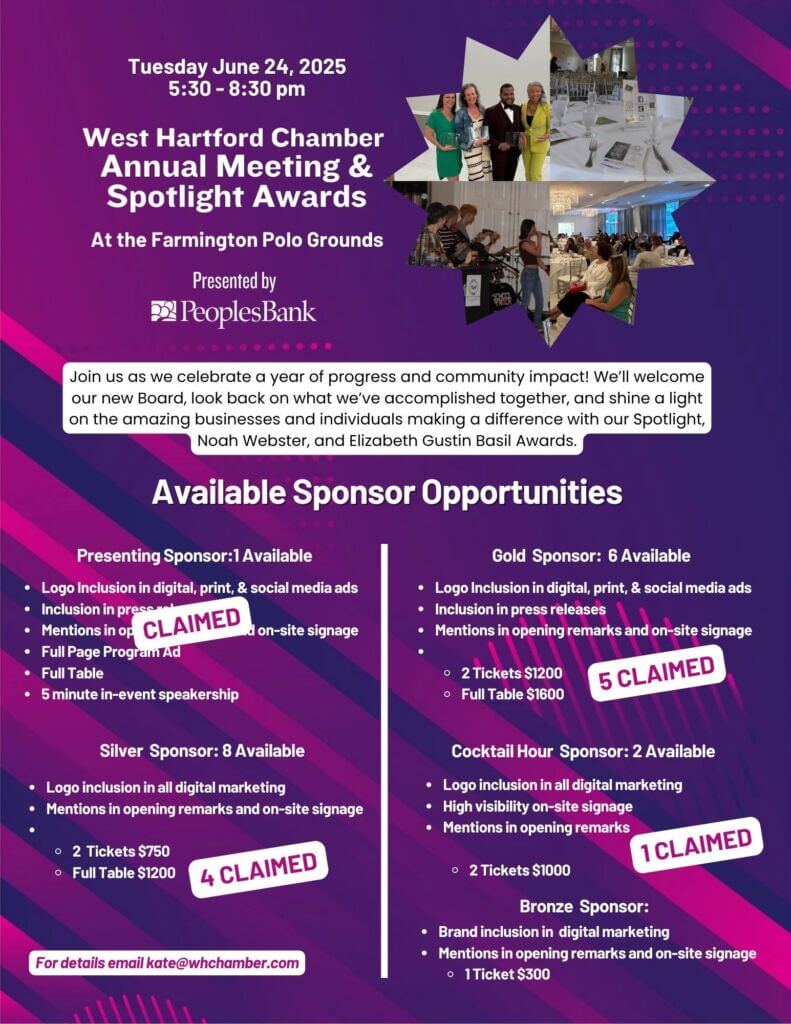 Sponsors (No Program) West Hartford Chamber 2025 Annual Meeting & Spotlight Awards Sponsorship Flyer