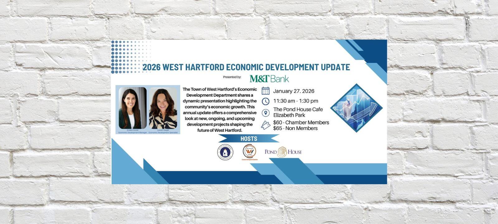 Promotional graphic for 2026 West Hartford Economic Development Update with 2 headshots of women