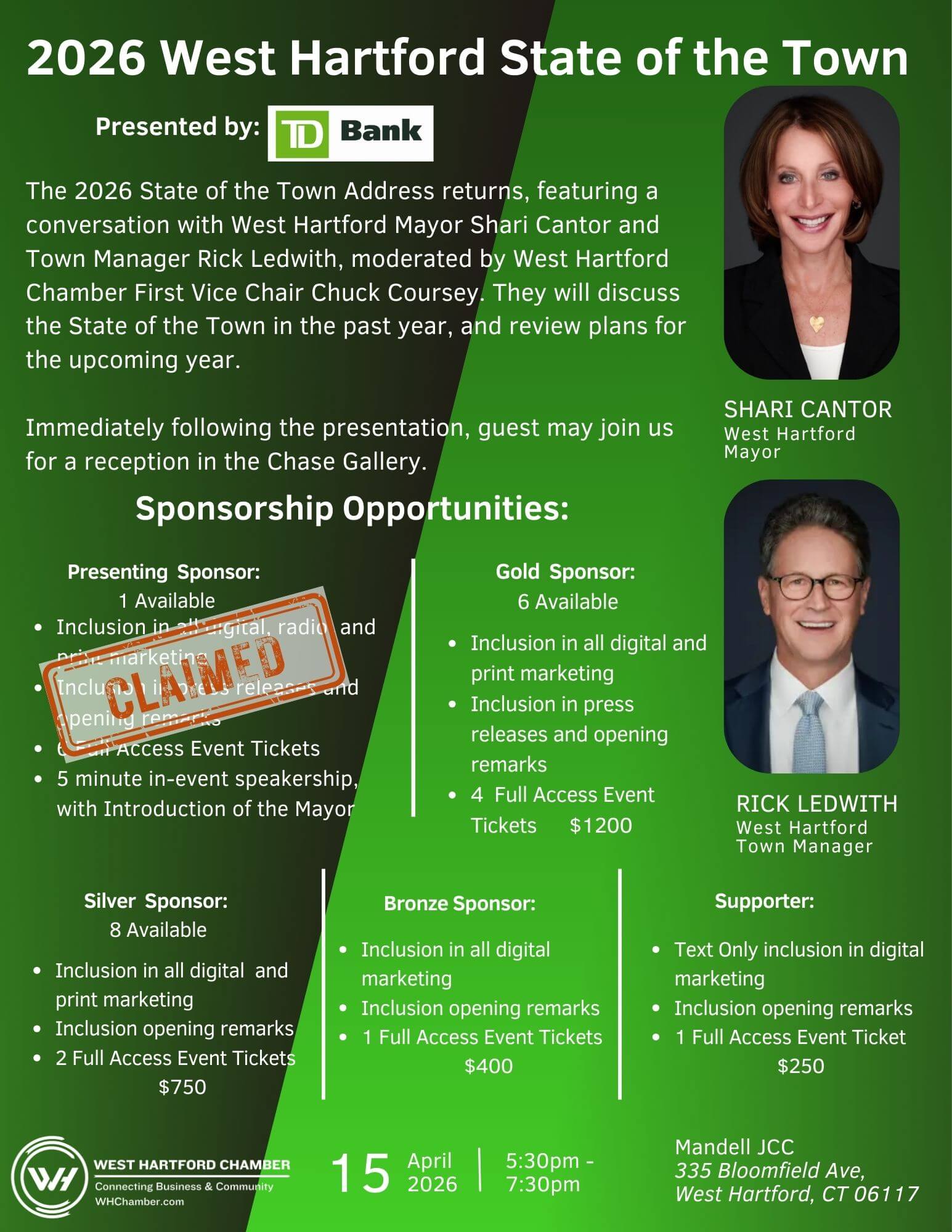 Flyer for 2026 State of the Town sponsorship