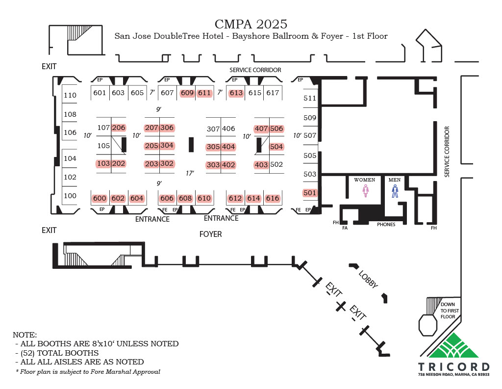 CMPA 2025 -Bayshore Ballroom and Foyer - SJ DoubleTree v4 San Jose Exhibit Floor Layout v4