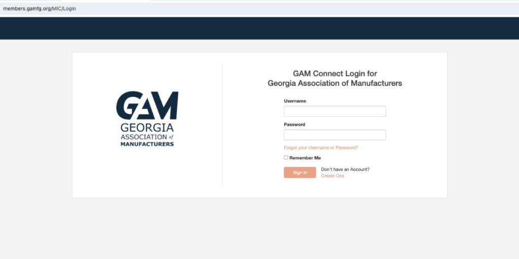 GAM Connect Sign In page (1200 x 600 px)